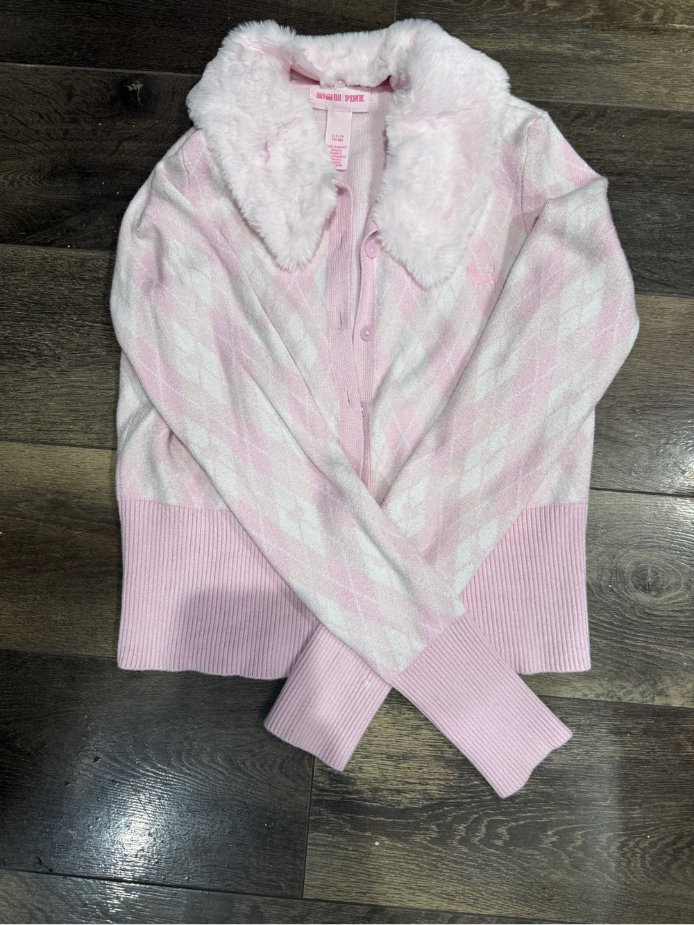 PINK x Legally Blonde Jacquard Knit Faux-Fur Collar Cardigan